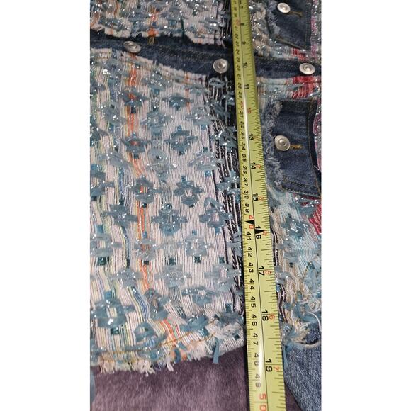 Ramy Brook Murray Denim Jacket,  Women's size Large Tweed Embellished Distressed - Picture 7 of 8
